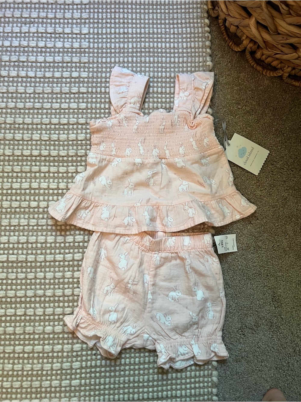 cloud island Pink Bunny Ruffle Tank & Shorts Set